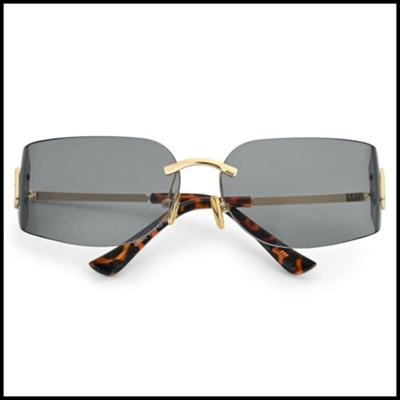 Y2K Retro Frameless Wrap Around Sunglasses Trendy Shield Rectangle Designer main image 5